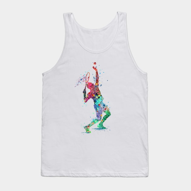 Tennis Boy Player Colorful Watercolor Tennis Serve Sports Gifts Tank Top by LotusGifts